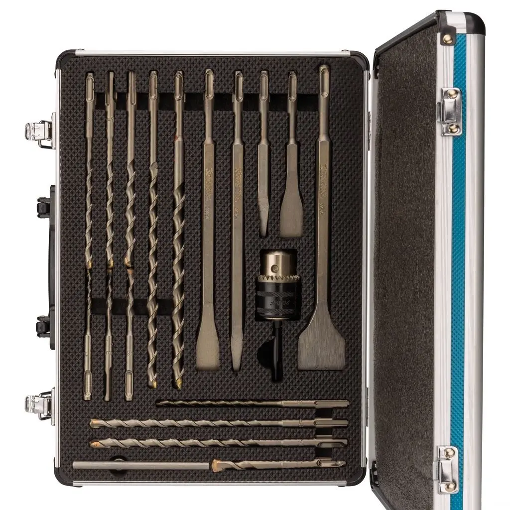 Set 18 Unidades (2 PUNTOS 3 CINCELES 12 BROCAS.MANDRIL 13MM + ADAPT.C/LLAVE) CAJ