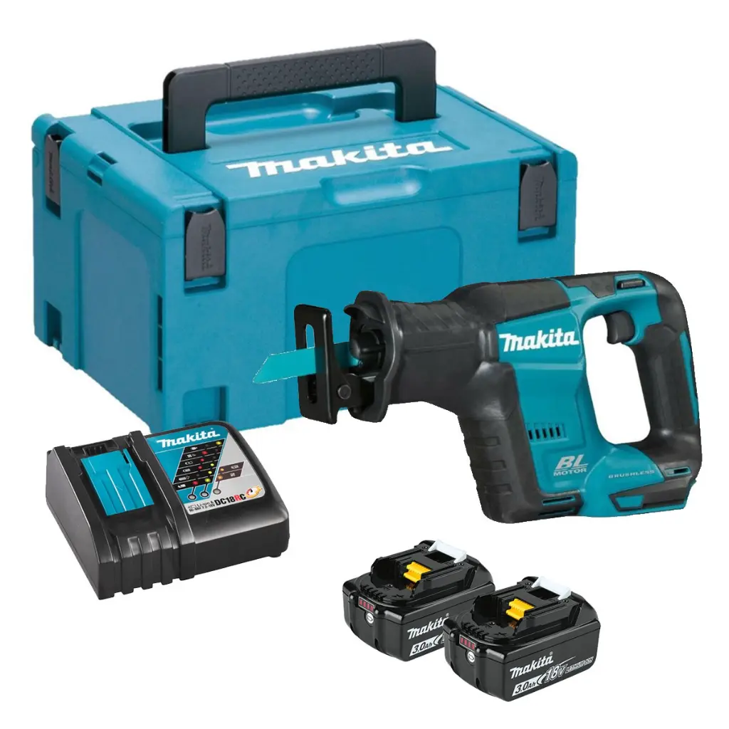 Sierra Sable Vel. Variable 0-3.000 Capacidad máxima corte 130 mm. 2,9 kg / 2 Baterías Li-ion 3,0Ah + Cargador, 
 "Ultra-Compact Brushless" BL Motor