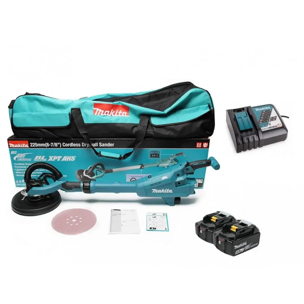 Lijadora para Drywall(Yeso) 225mm (8-7/8”) 1.000-1.800 rpm. Velocidad Variale 4.5Kg BL Motor / XPT / AWS Makita DSL801RTE