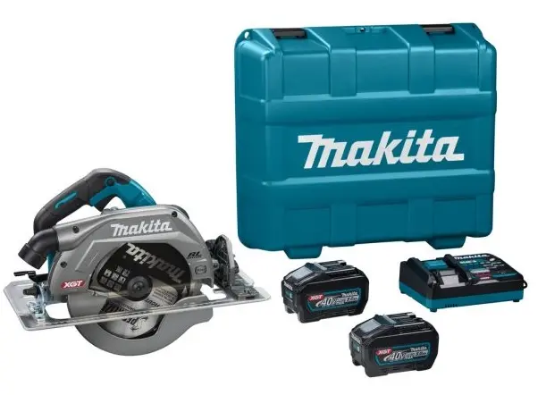 Sierra Circular 235mm ( 9-1/4") 4.000 rpm. (90°:85mm, 45°:61mm , 60°:44mm 5,1kg. XGT 40Vmax BL Motor XPT AWS 2 baterías 5Ah + Cargador