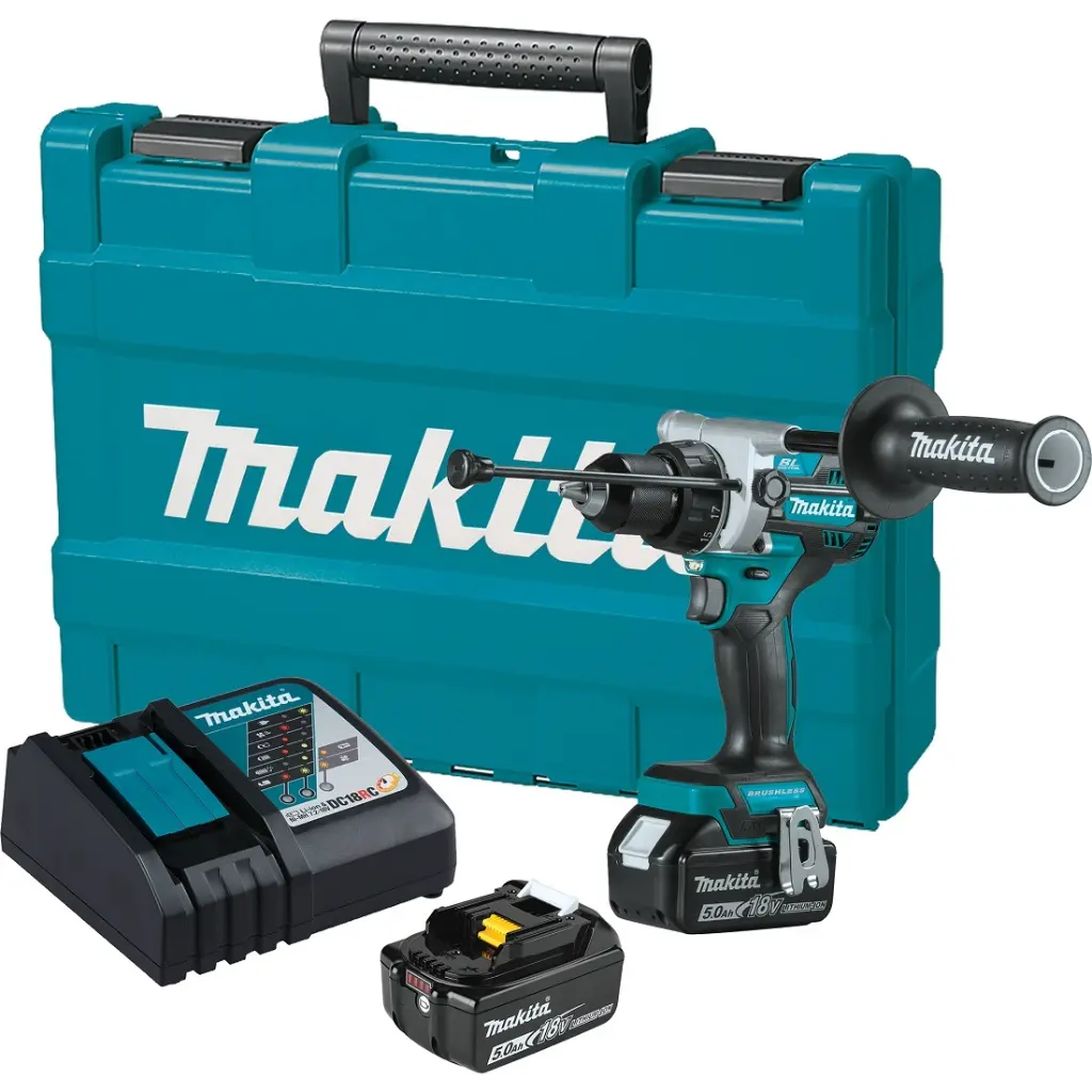 Taladro combinado BL 18V LXT 130 Nm + Batería 18v 5Ah y Cargador Makita DHP486RTE
