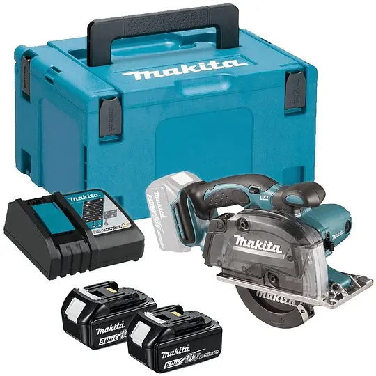 Cortadora de Metal 5-3/8" (136 mm) 3.600 rpm. (max corte 51 mm.) 2,7 kg. Caja recolector /2 Baterías Li-ion 5,0Ah + Cargador