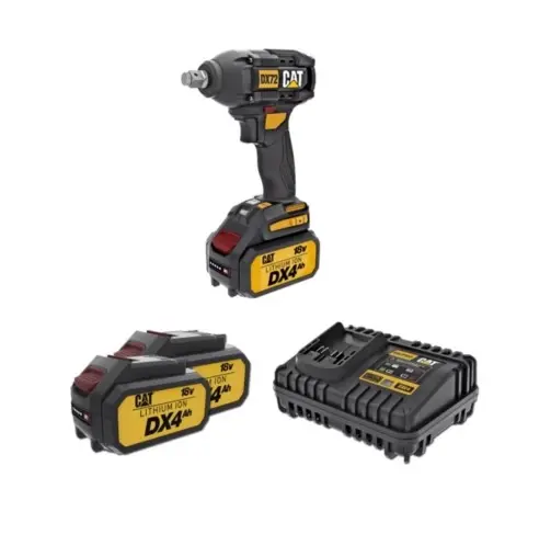 Llave Impacto Inalámbrica 350Nm - 18V Li/Ion + 2 Baterías 4 Ah+ Cargador CAT DX72