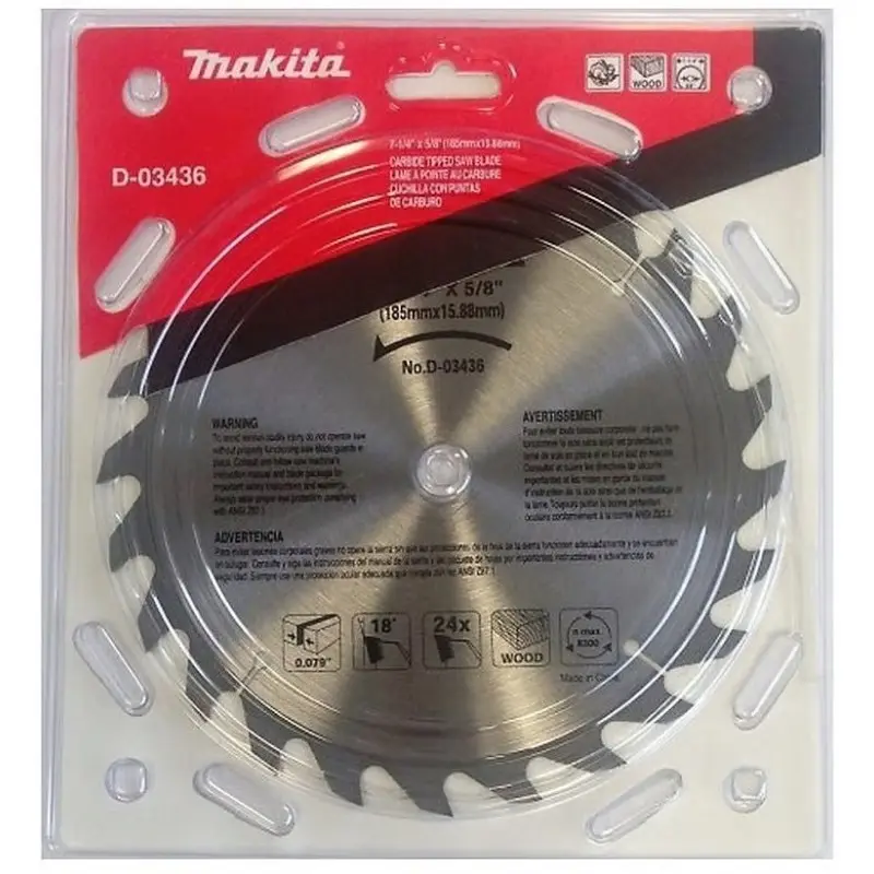 DISCO 7-1/4" X 24 DIENTES. EJE 5/8"- MADERA MAKITA D-03436