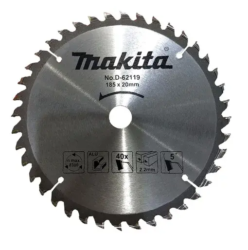 DISCO SIERRA 7-1/4" X 40 DIENTES ALUMINIO. EJE 20MM C/BUJE 5/8" MAKITA D-62119
