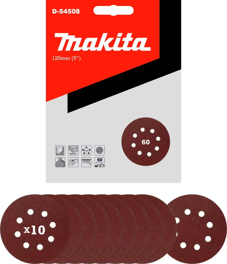 DISCO LIJA ABRASIVO 125MM G60 VELCRO 10 PZS BO5030/5040 METAL/MADERA MAKITA D-54508