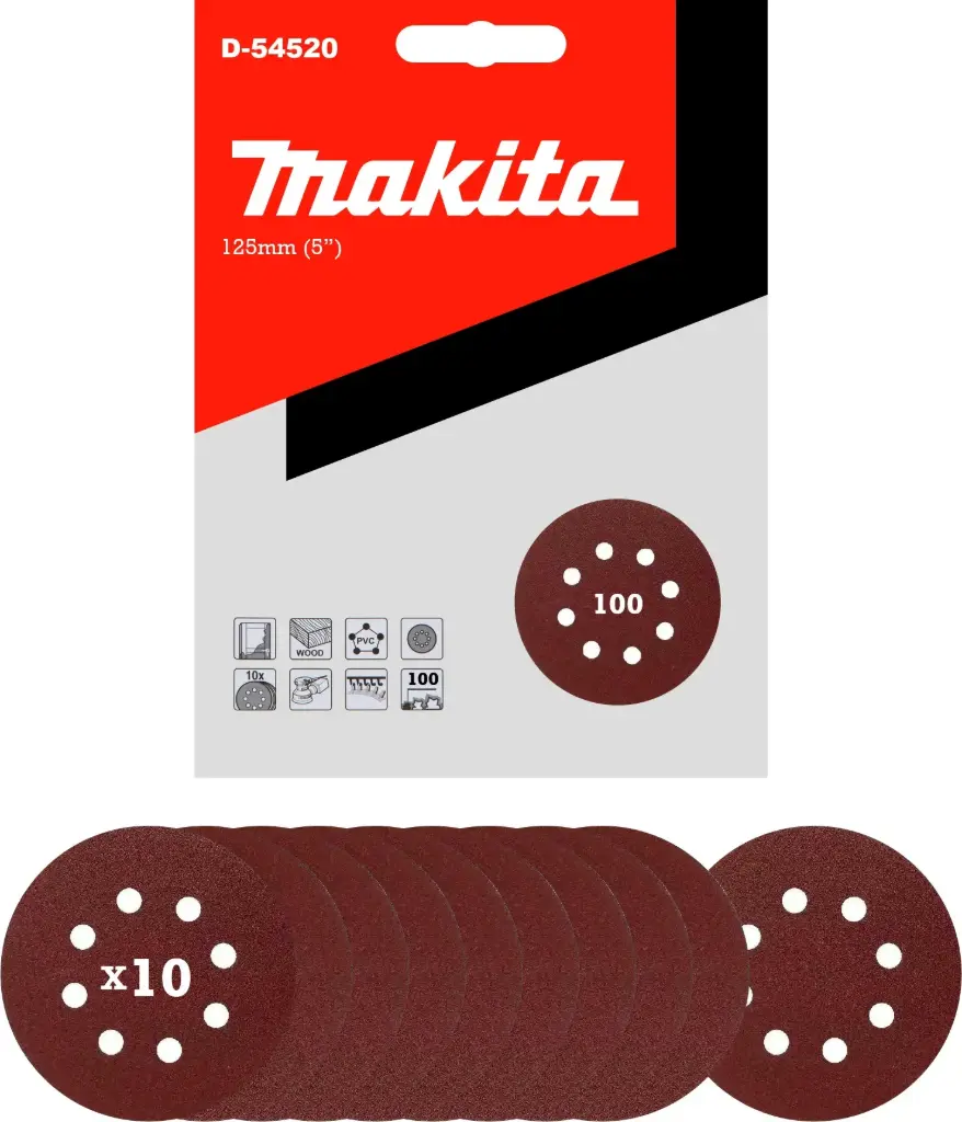 Set de Discos de lijas 125 mm GR100 (10u) Makita D-54520