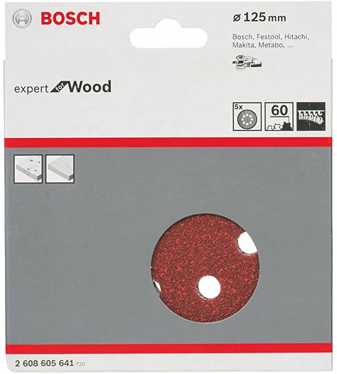 Disco lija C430, paquete de 5 uds. 125 mm 60 grano Bosch 605641