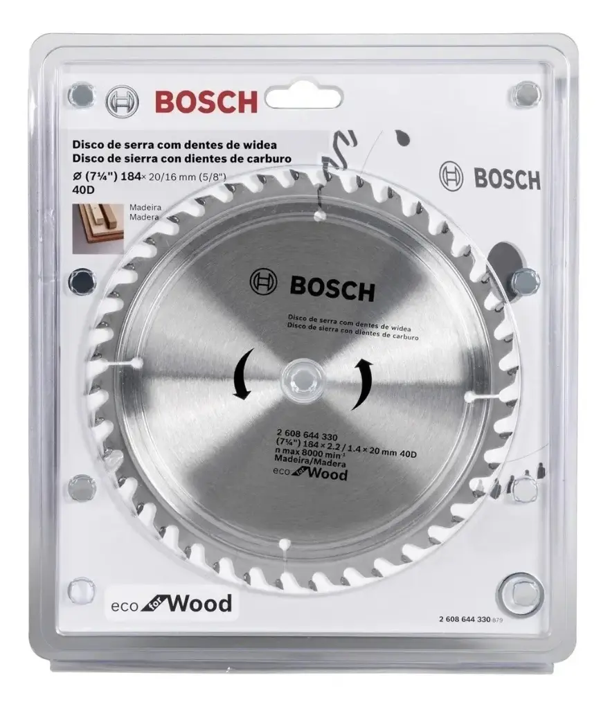 Disco de Sierra Circular Ecoline 184MM , orificio de 20 mm, 1,4 mm de espesor, 40 dientes Bosch 2608644330