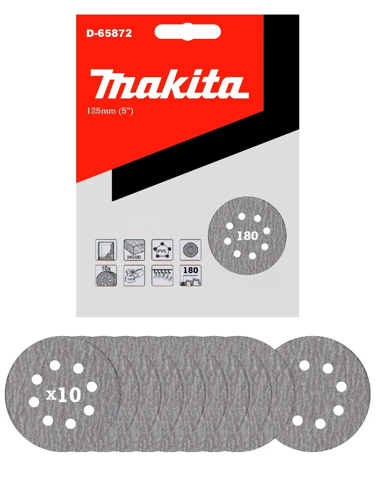 Discos Lija Velcro (10u) 125mm Grano 180 Makita D-65872