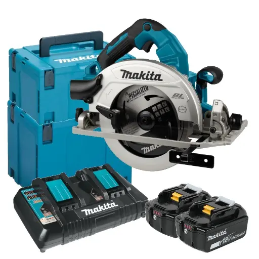 [DHS783PT2J] Sierra Circular 7-1/4” (185 mm) 6.000 rpm. (0°:66mm / 45°:45.5mm) 4,7kg. / 2 Bat. Li-ion 5,0Ah + Cargador Doble DC18RD, 18V X2 (36V) BL Motor AWS ADT MAKPAC Compatible con regla de SP6000