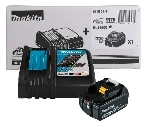 [191B51-7] Set Cargador 18v DC18RC CON BATERIA 18v BL1850B EN CAJA DE CARTON