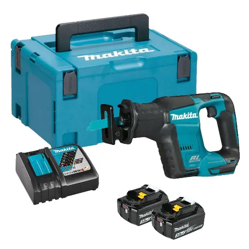 [DJR188RFJ] Sierra Sable Vel. Variable 0-3.000 Capacidad máxima corte 130 mm. 2,9 kg / 2 Baterías Li-ion 3,0Ah + Cargador, 
 "Ultra-Compact Brushless" BL Motor