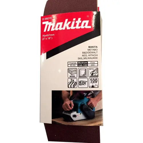 [D-59215] LIJA DE BANDA 3 X 18"3Pzs GRANO 100 P/MADERA/METAL Makita D-59215