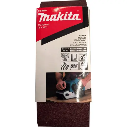 [D-59190] LIJA DE BANDA 3 X 18"3Pzs GRANO 60 P/MADERA/MET.AL Makita D-59190
