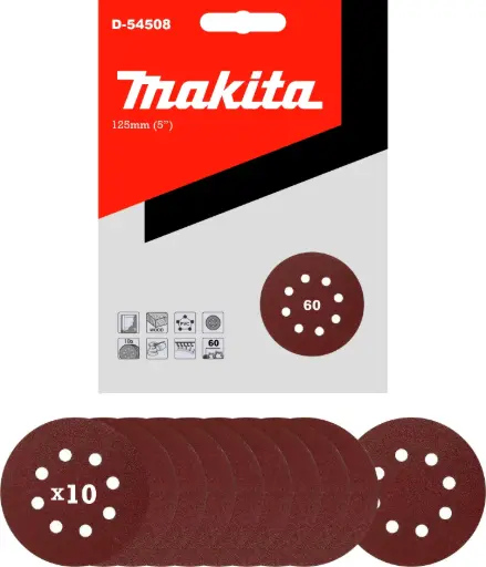 [D-54508] DISCO LIJA ABRASIVO 125MM G60 VELCRO 10 PZS BO5030/5040 METAL/MADERA MAKITA D-54508