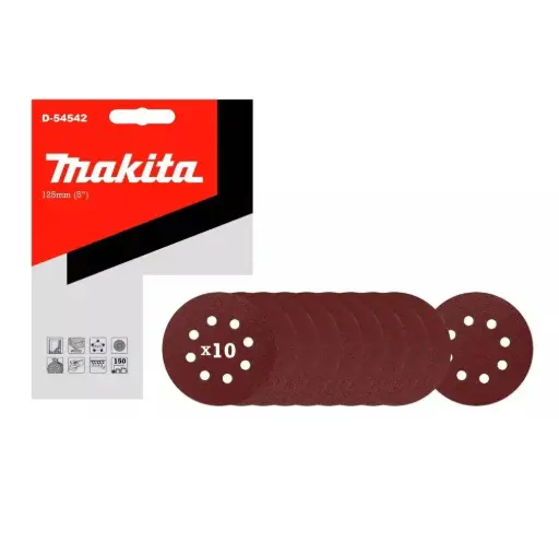 [D-54542] Discos Lija Velcro (10u) 125mm (5) Grano 150 Makita D-54542