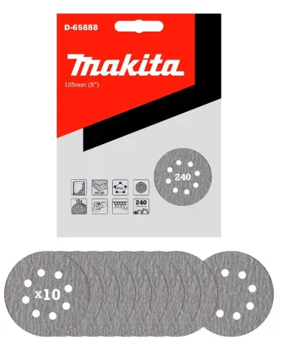 [D-65888] Discos Lija Velcro (10u) 125mm (5) Grano 240 Makita