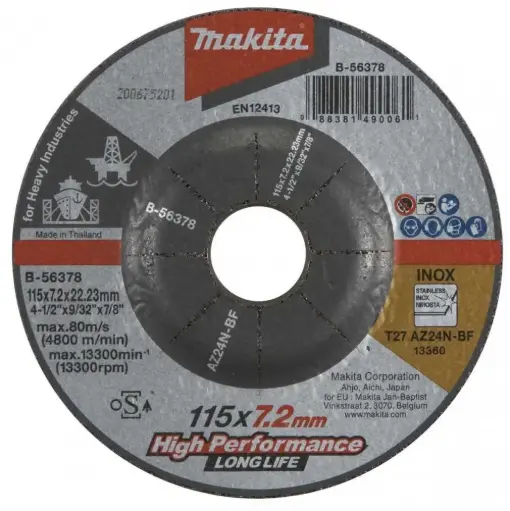 [B-56378] Disco desbaste metal/inox 115 x x7,2 x 22,23 mm AZ24N HI- Trabajo pesado Makita B-56378