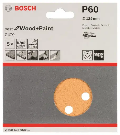 [2608605068] Disco de lijado C470 - G60 - 125mm (5 piezas) Bosch 605068