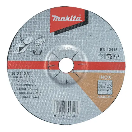 [B-21135] Disco desbaste acero inox 180 x 6 x22,23mm A24R Para trabajo pesado Makita B-21135
