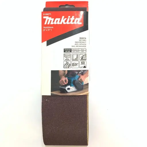 [D-59271] Lijas de banda 3 x 21 3 pzs grano 60 p/ madera - metal p/ 9901-9902 Makita D-59271