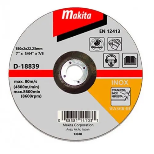 [D-18839] Disco abrasivo corte acero inox 180x2x22,23 mm WA36R-BF Makita D-18839